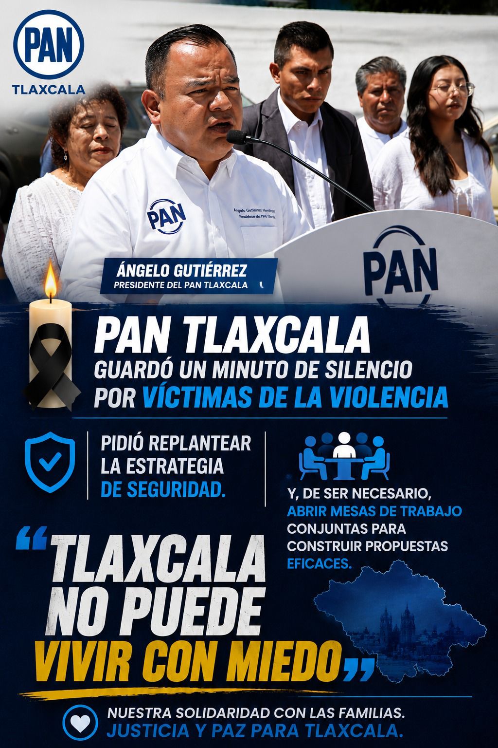 PAN Tlaxcala guarda minuto de silencio en solidaridad por víctimas de delincuencia